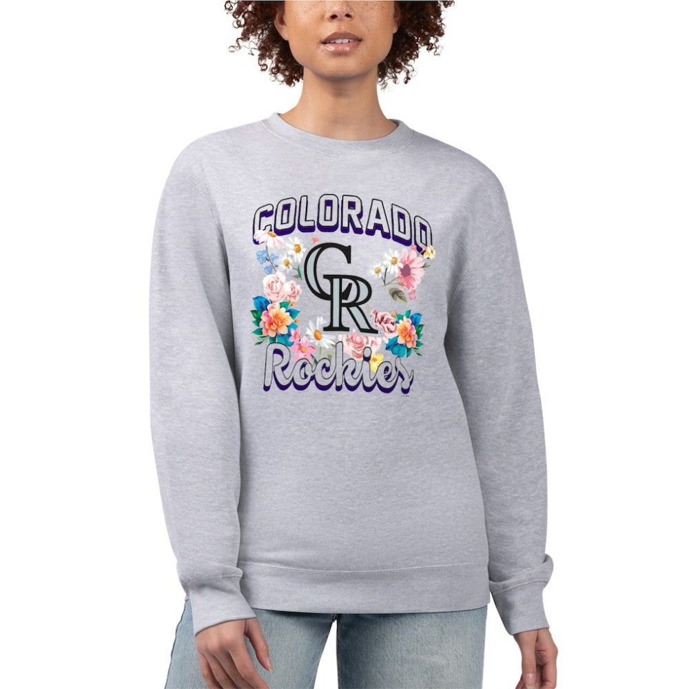 Heather Gray Colorado Rockies G-III 4Her by Carl Banks Women's Flowers Graphic Pullover Sweatshirt