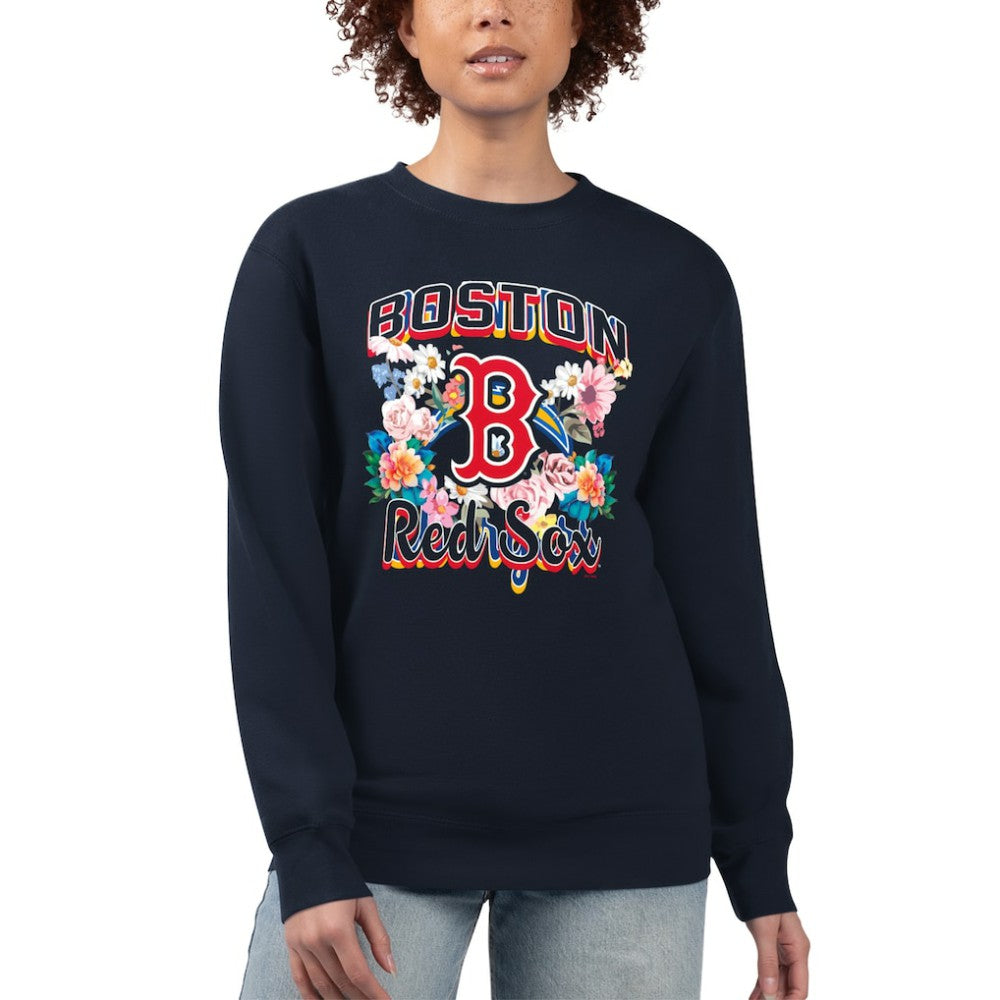 Navy Boston Red Sox G-III 4Her by Carl Banks Women's Flowers Graphic Pullover Sweatshirt