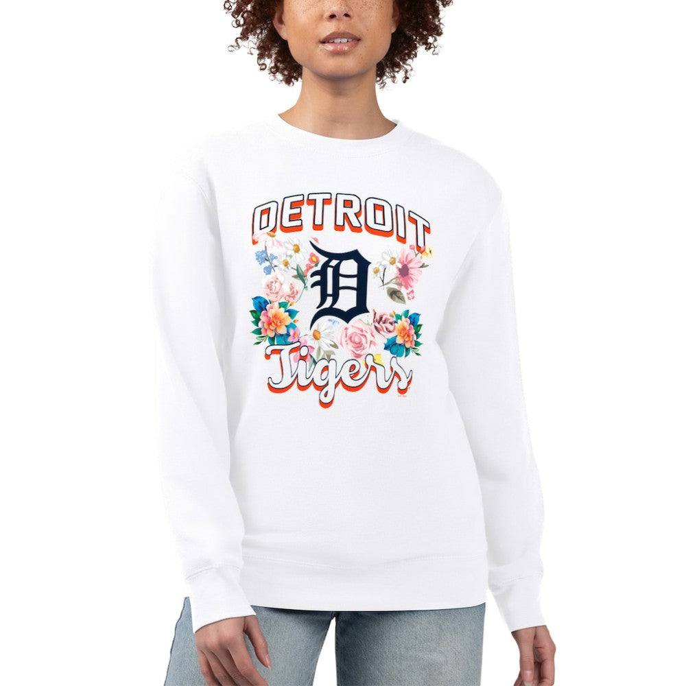 White Detroit Tigers G-III 4Her by Carl Banks Women's Flowers Graphic Pullover Sweatshirt