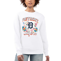 White Detroit Tigers G-III 4Her by Carl Banks Women's Flowers Graphic Pullover Sweatshirt