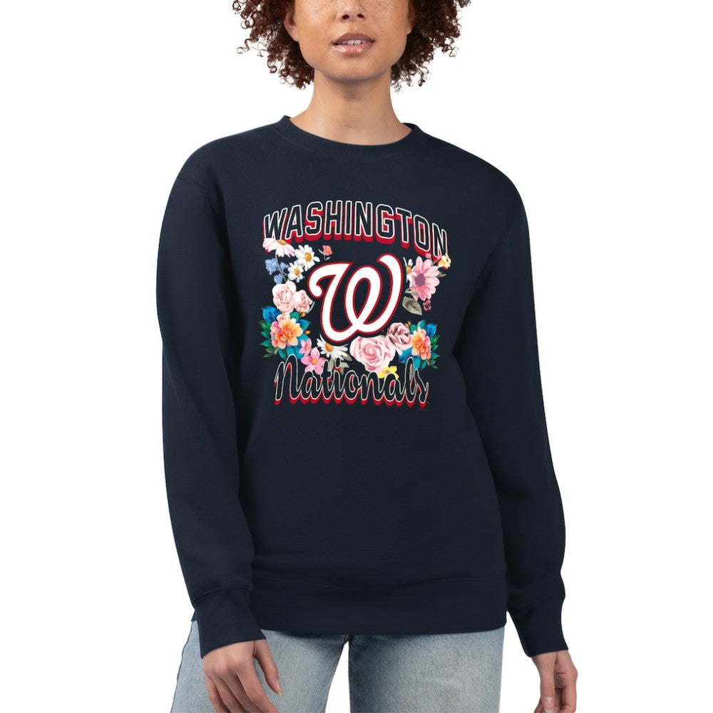 Navy Washington Nationals G-III 4Her by Carl Banks Women's Flowers Graphic Pullover Sweatshirt
