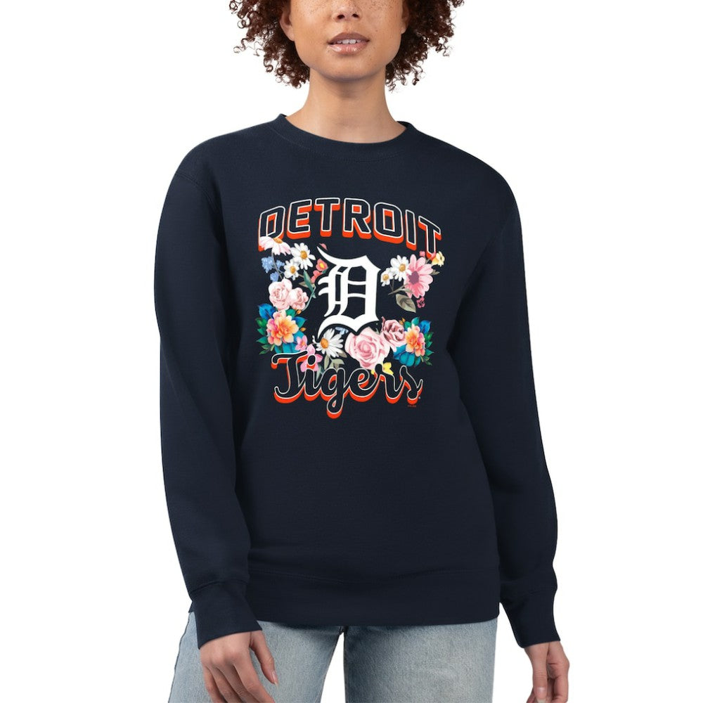 Navy Detroit Tigers G-III 4Her by Carl Banks Women's Flowers Graphic Pullover Sweatshirt