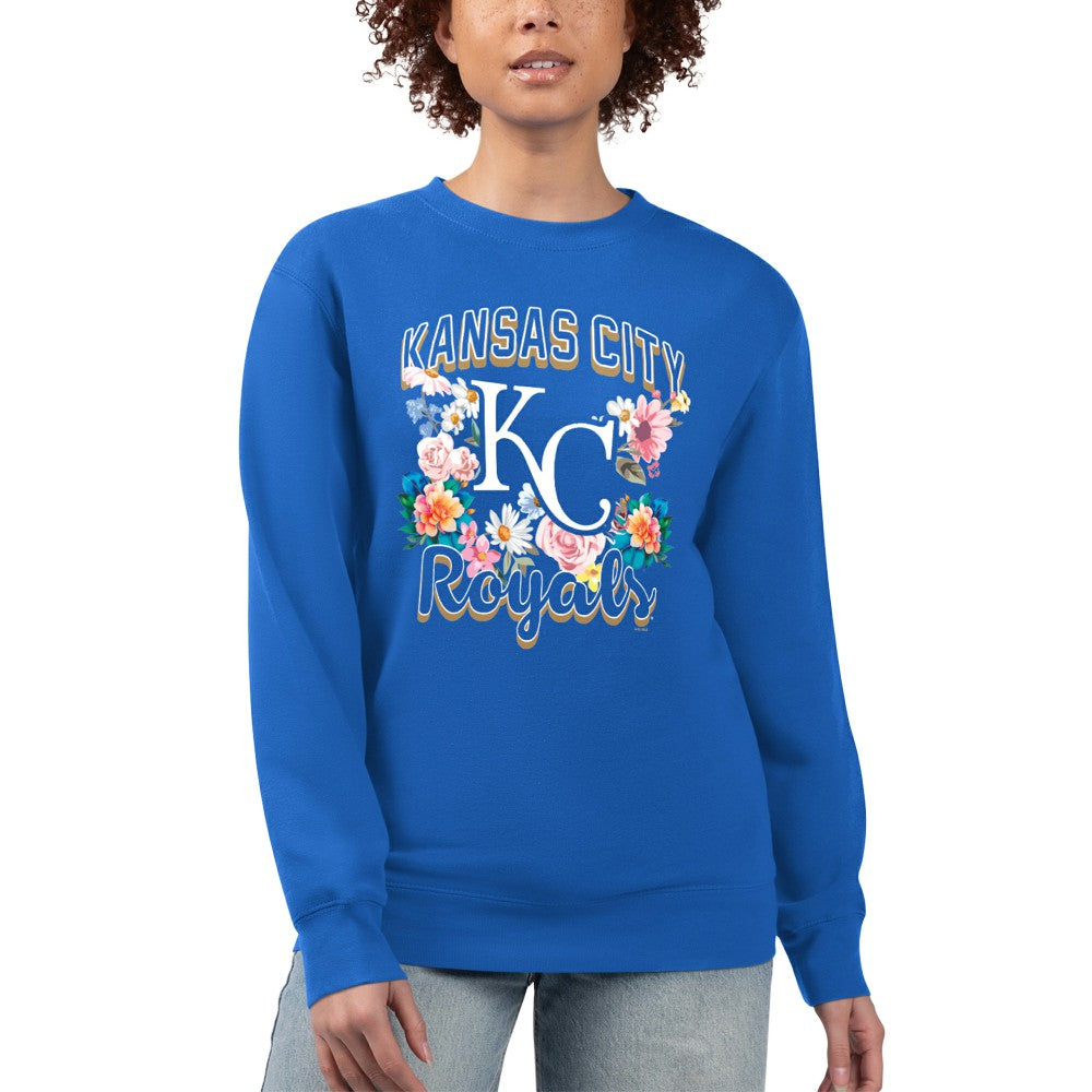 Royal Kansas City Royals G-III 4Her by Carl Banks Women's Flowers Graphic Pullover Sweatshirt