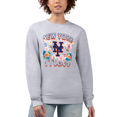 Heather Gray New York Mets G-III 4Her by Carl Banks Women's Flowers Graphic Pullover Sweatshirt