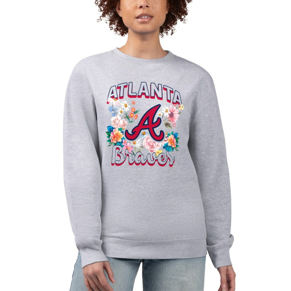 Heather Gray Atlanta Braves G-III 4Her by Carl Banks Women's Flowers Graphic Pullover Sweatshirt