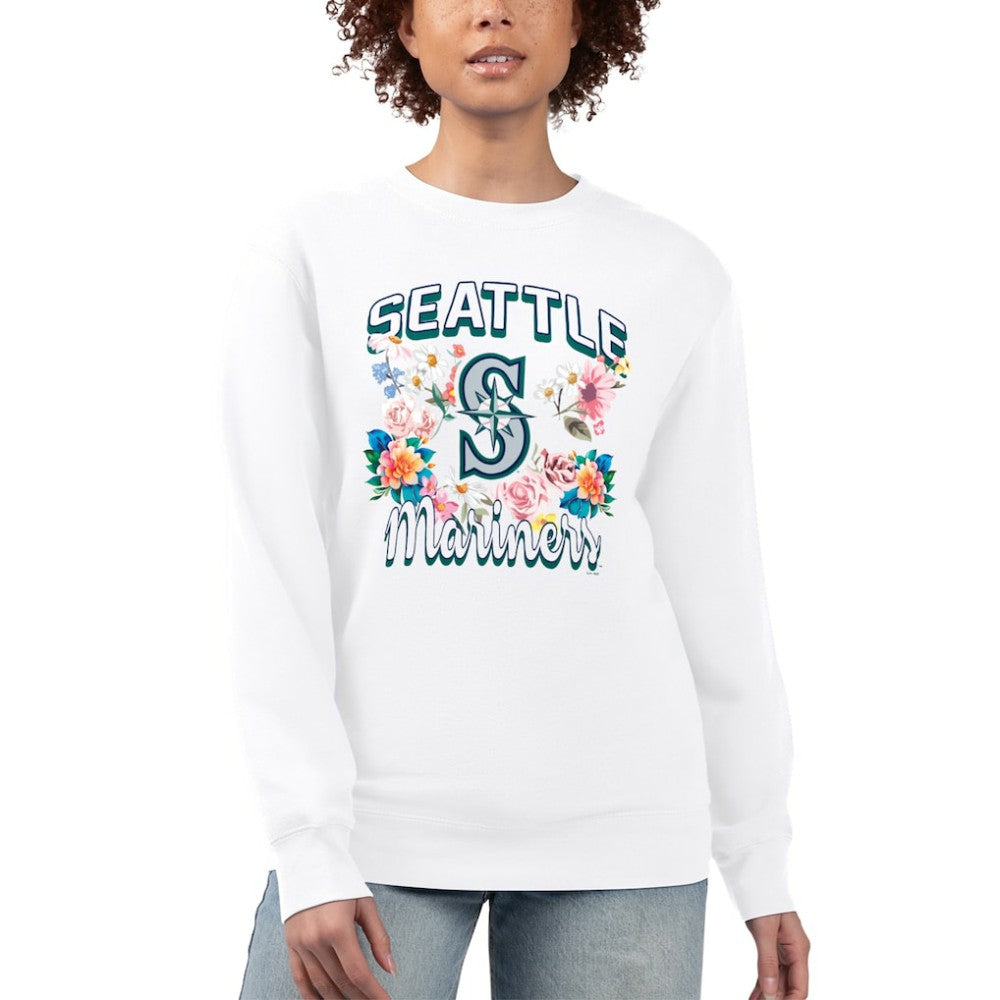 White Seattle Mariners G-III 4Her by Carl Banks Women's Flowers Graphic Pullover Sweatshirt