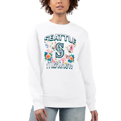 White Seattle Mariners G-III 4Her by Carl Banks Women's Flowers Graphic Pullover Sweatshirt