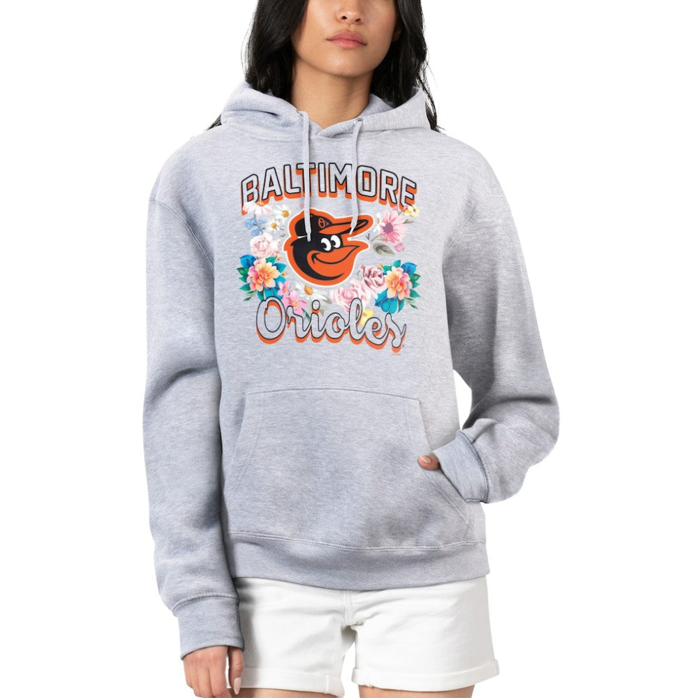 Heather Gray Baltimore Orioles G-III 4Her by Carl Banks Women's Flowers Graphic Pullover Hoodie