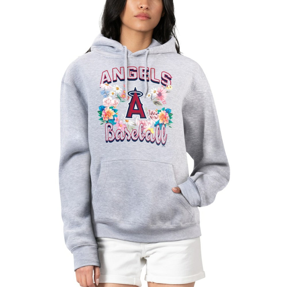 Heather Gray Los Angeles Angels G-III 4Her by Carl Banks Women's Flowers Graphic Pullover Hoodie