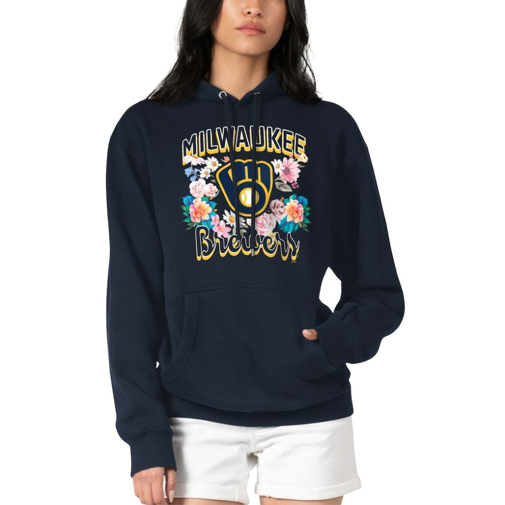 Navy Milwaukee Brewers G-III 4Her by Carl Banks Women's Flowers Graphic Pullover Hoodie
