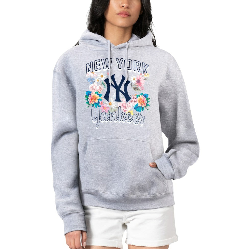 Heather Gray New York Yankees G-III 4Her by Carl Banks Women's Flowers Graphic Pullover Hoodie