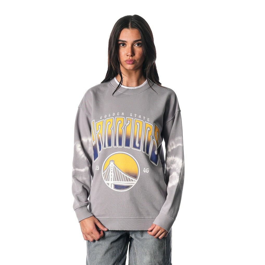 Golden State Warriors The Wild Collective Women's Bleached Tie-Dye Pullover Sweatshirt sale