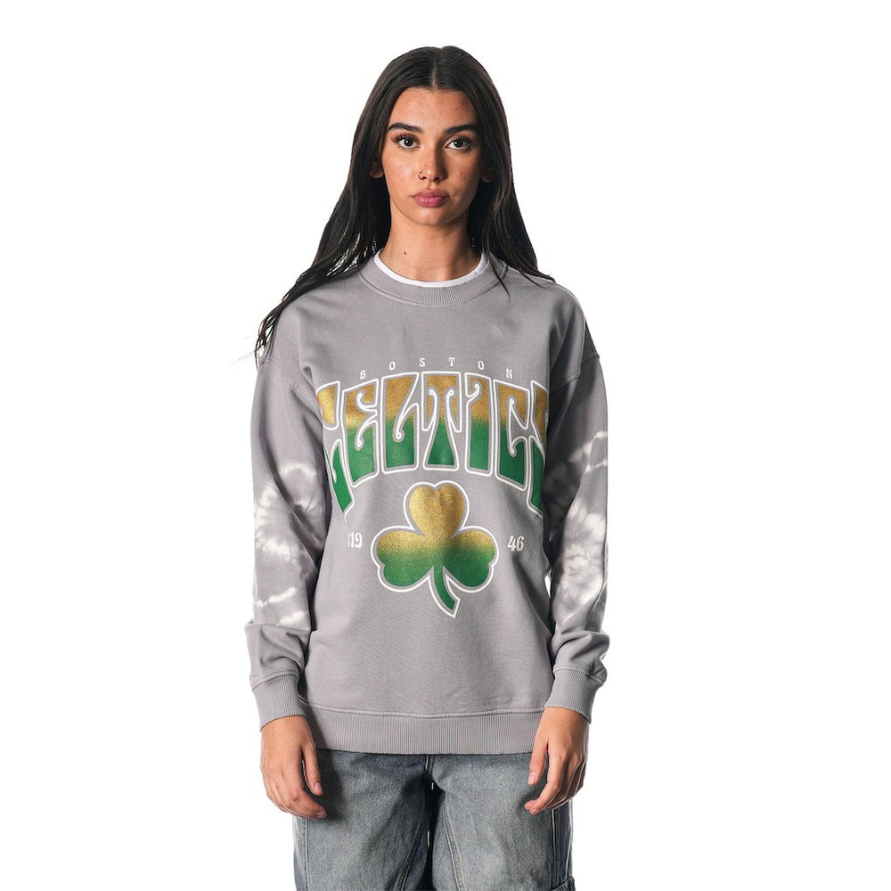 Boston Celtics The Wild Collective Women's Bleached Tie-Dye Pullover Sweatshirt