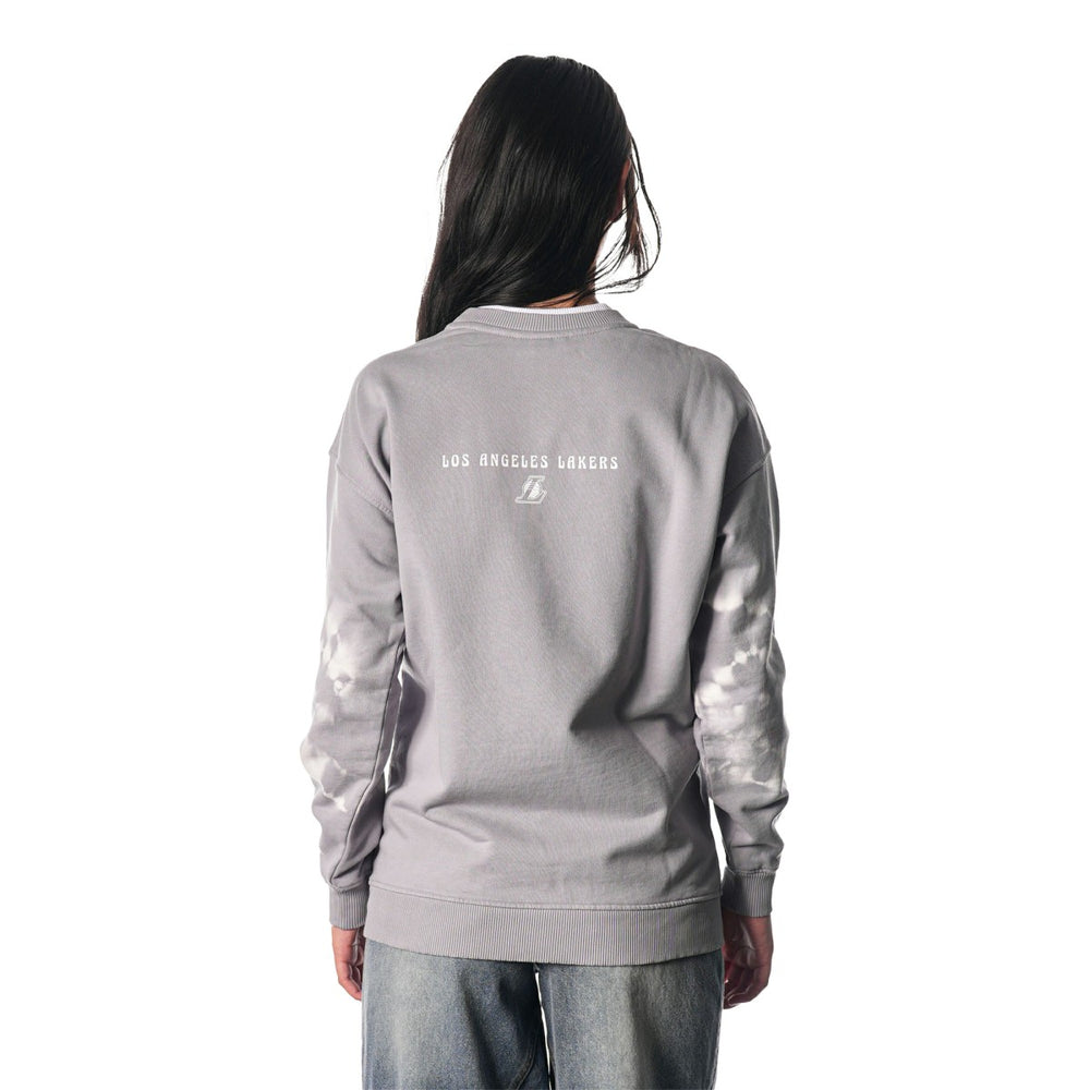 Los Angeles Lakers The Wild Collective Women's Bleached Tie-Dye Pullover Sweatshirt