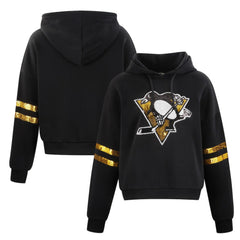 NHL Pittsburgh Penguins Cuce Women's Sequin Cropped Pullover Hoodie