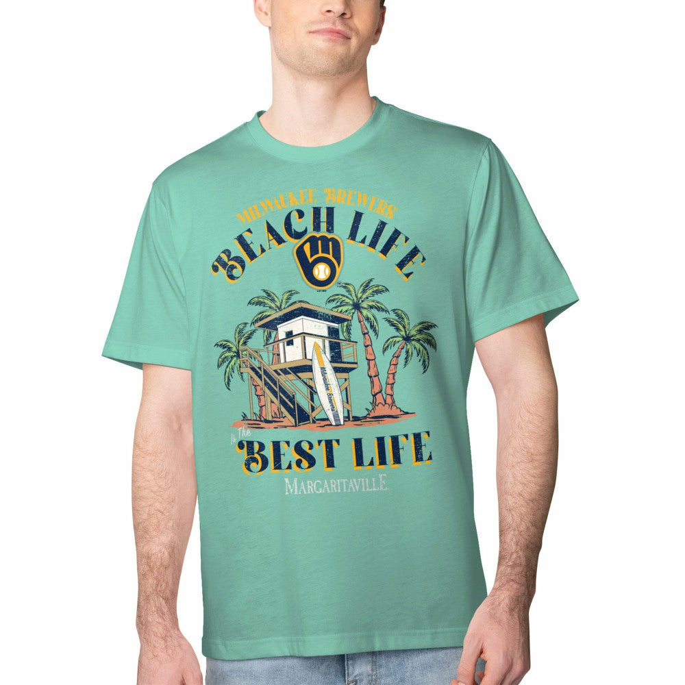 Mint Milwaukee Brewers Margaritaville Beach Hut Graphic T-Shirt