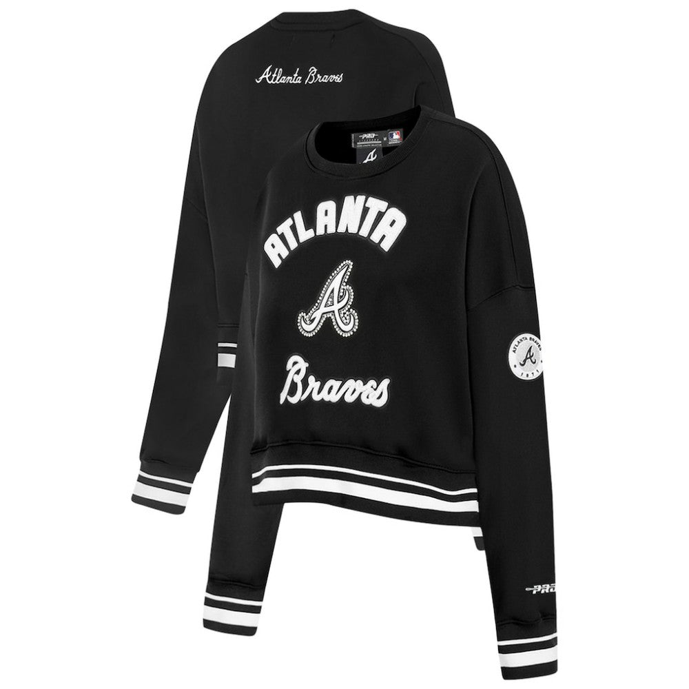 Black Atlanta Braves Pro Standard Women's Pearl Cropped Pullover Sweatshirt