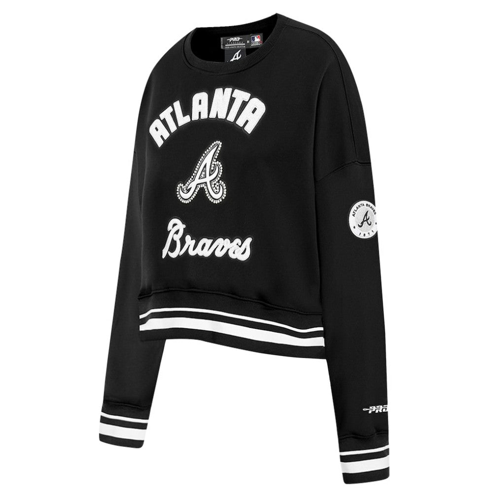Black Atlanta Braves Pro Standard Women's Pearl Cropped Pullover Sweatshirt