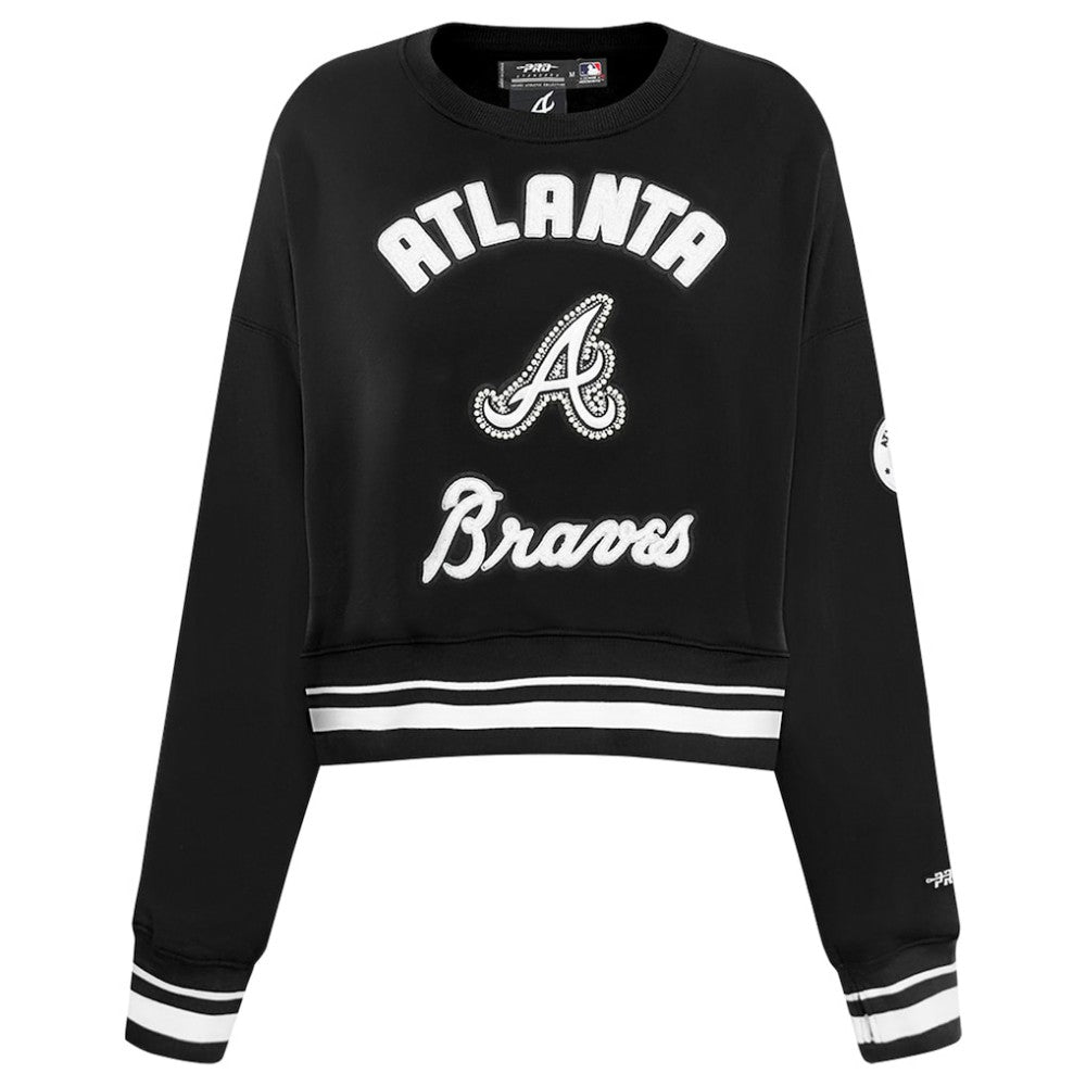 Black Atlanta Braves Pro Standard Women's Pearl Cropped Pullover Sweatshirt