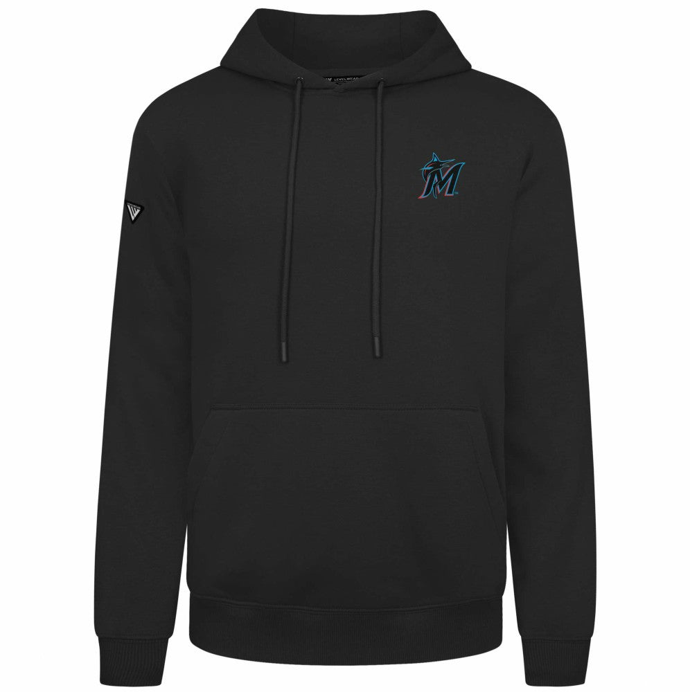 Black Miami Marlins Levelwear Podium Primary Pullover Hoodie