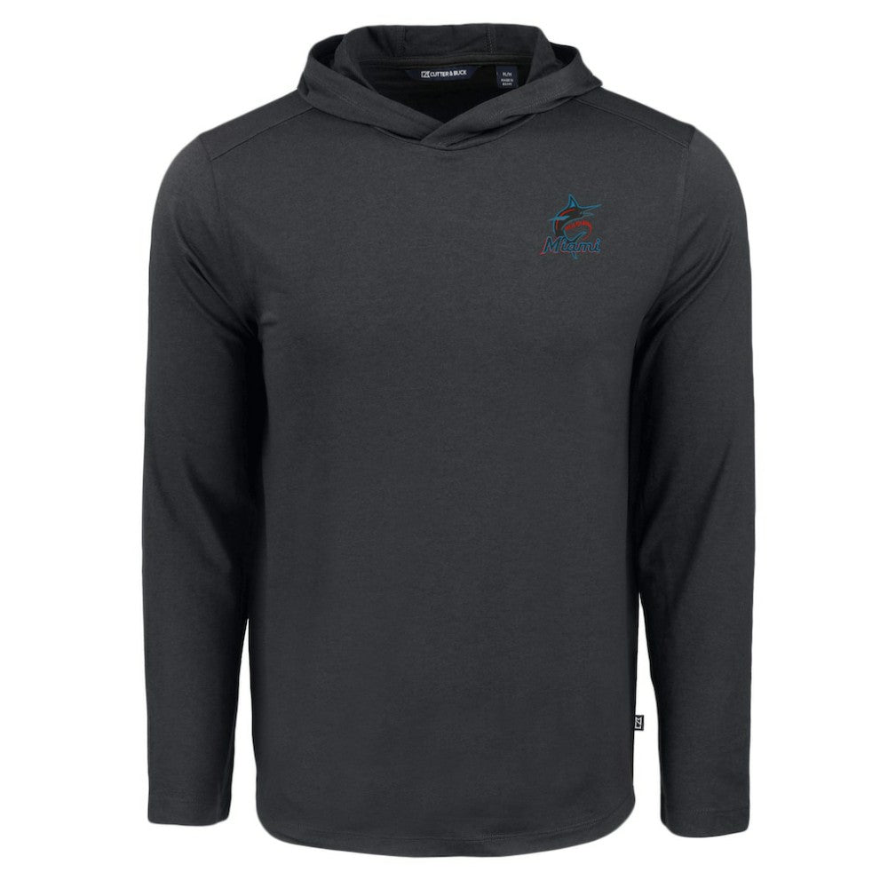 Black Miami Marlins Cutter & Buck Coastline Epic Comfort Recycled Eco Hoodie Long Sleeve T-Shirt