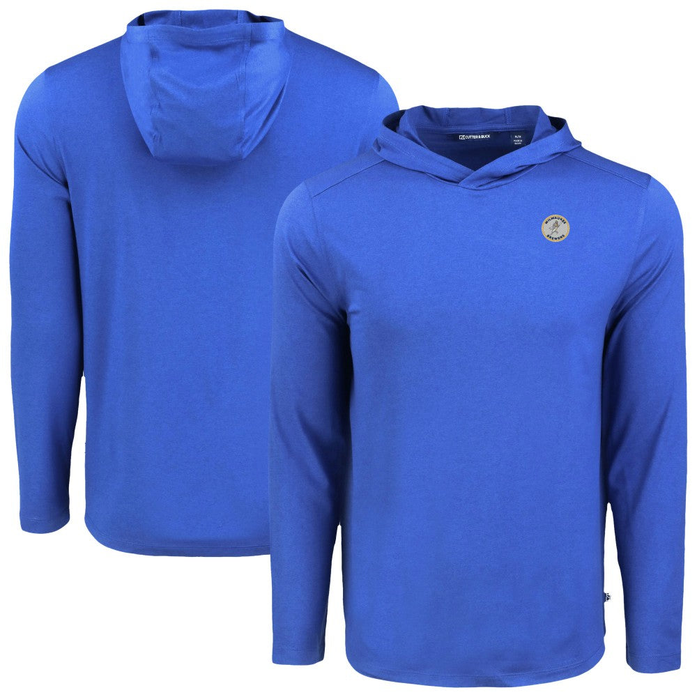 Royal Milwaukee Brewers Cutter & Buck Coastline Epic Comfort Recycled Eco Hoodie Long Sleeve T-Shirt