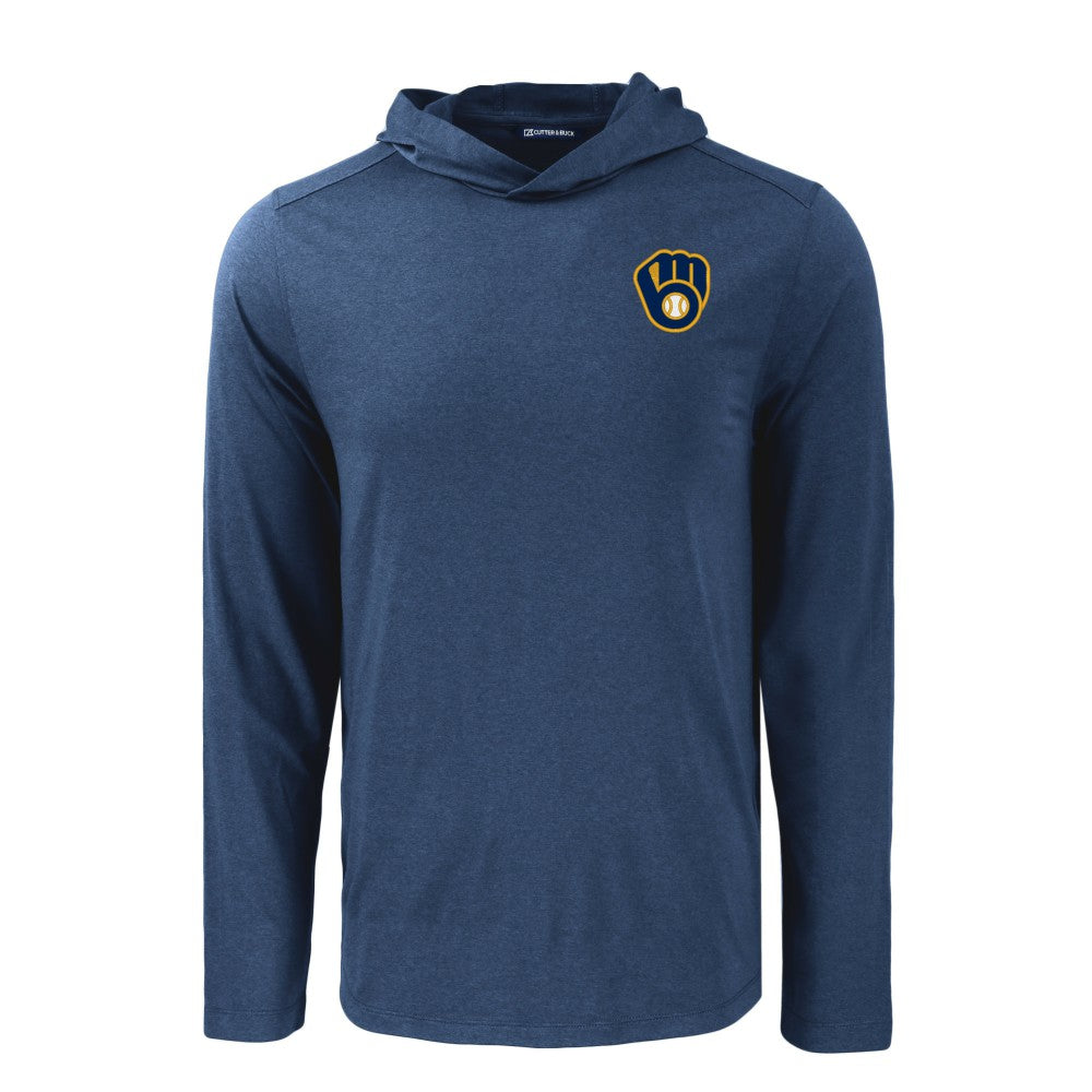 Navy Milwaukee Brewers Cutter & Buck Coastline Epic Comfort Recycled Eco Hoodie Long Sleeve T-Shirt