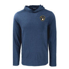 Navy Milwaukee Brewers Cutter & Buck Coastline Epic Comfort Recycled Eco Hoodie Long Sleeve T-Shirt