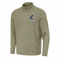 Heather Olive Miami Marlins Antigua Subtle Quarter-Zip Sweatshirt