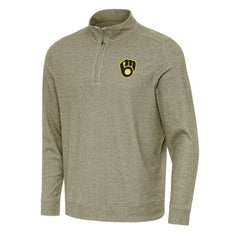 Heather Olive Milwaukee Brewers Antigua Subtle Quarter-Zip Sweatshirt