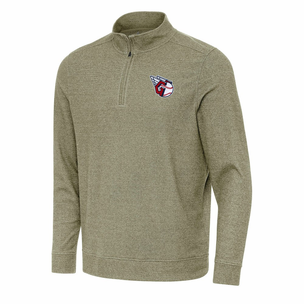 Heather Olive Cleveland Guardians Antigua Subtle Quarter-Zip Sweatshirt
