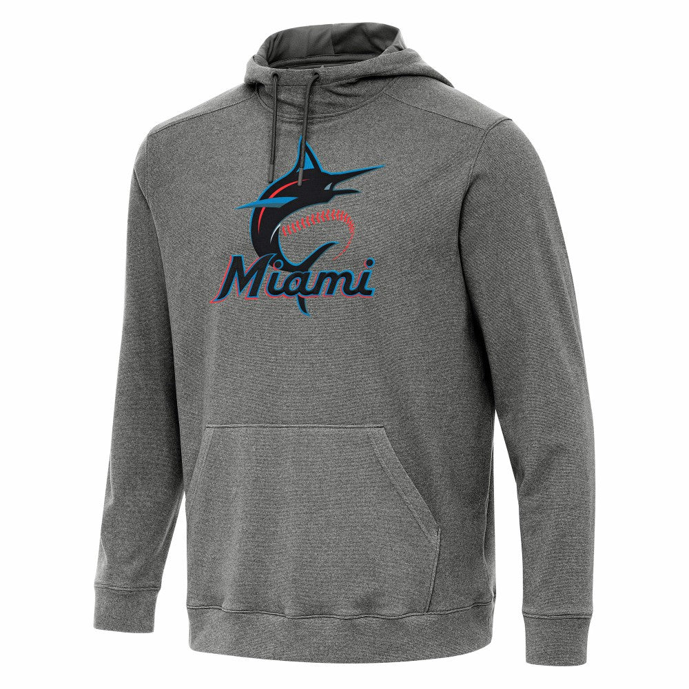 Heather Black Miami Marlins Antigua Cloud Pullover Hoodie
