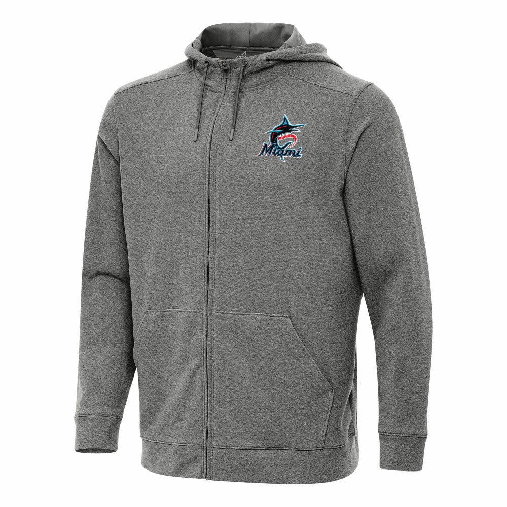 Heather Black Miami Marlins Antigua Effortless Full-Zip Hooded Jacket