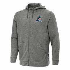 Heather Black Miami Marlins Antigua Effortless Full-Zip Hooded Jacket