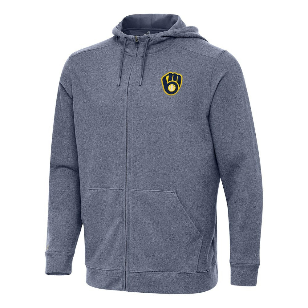 Heather Navy Milwaukee Brewers Antigua Effortless Full-Zip Hooded Jacket