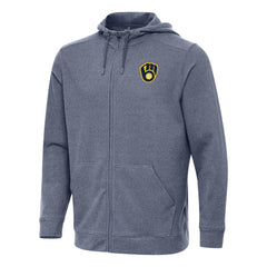 Heather Navy Milwaukee Brewers Antigua Effortless Full-Zip Hooded Jacket