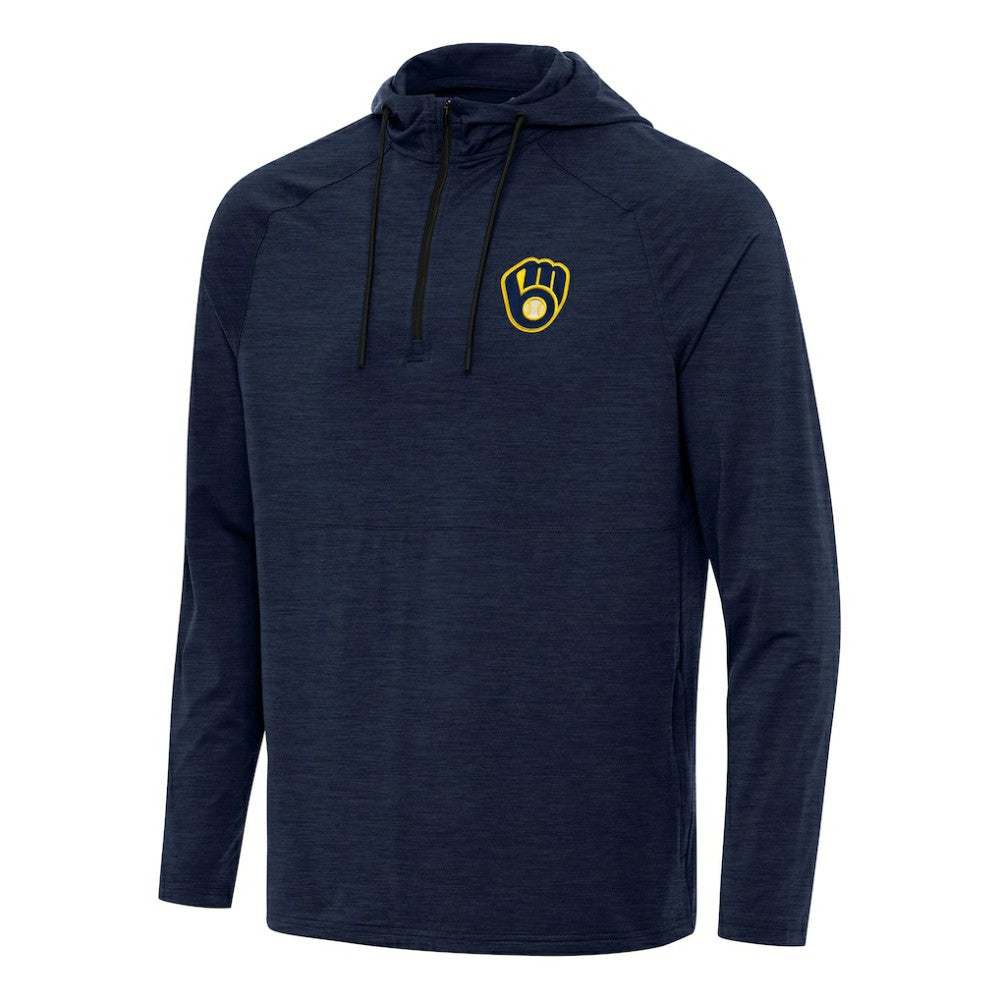 Heather Navy Milwaukee Brewers Antigua Spikes Quarter-Zip Pullover Hoodie