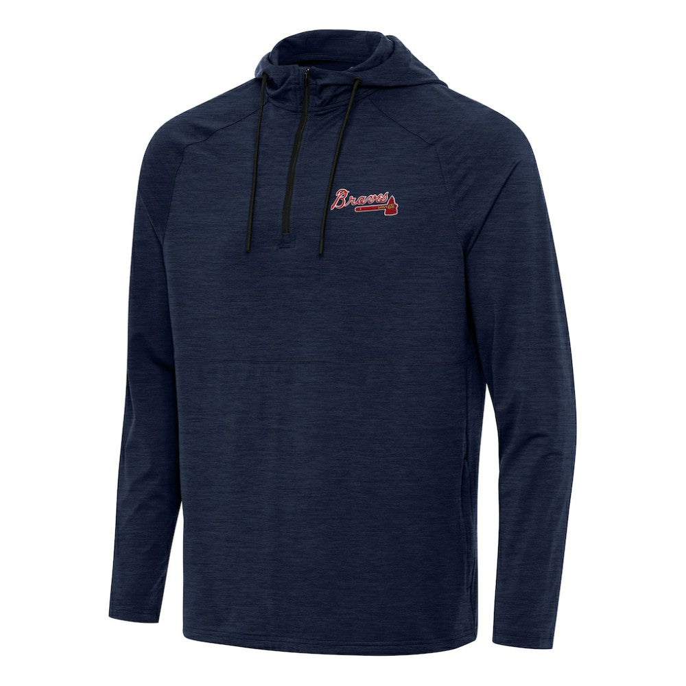 Heather Navy Atlanta Braves Antigua Spikes Quarter-Zip Pullover Hoodie