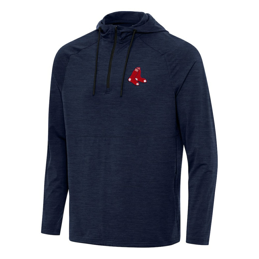 Heather Navy Boston Red Sox Antigua Spikes Quarter-Zip Pullover Hoodie