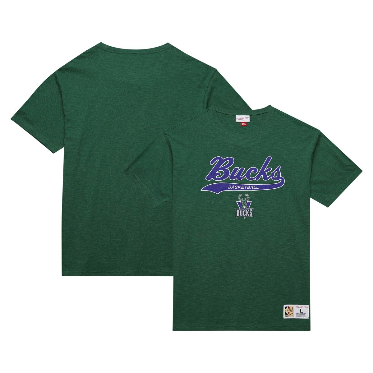 Mitchell & Ness Milwaukee Bucks Hardwood Classics Felt Applique Slub T-Shirt