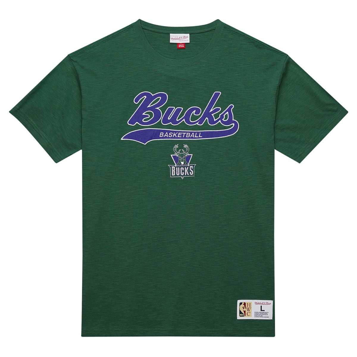 Mitchell & Ness Milwaukee Bucks Hardwood Classics Felt Applique Slub T-Shirt