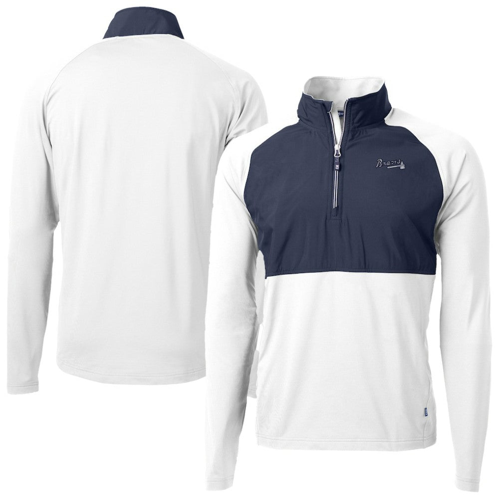 White Atlanta Braves Cutter & Buck Adapt Eco Hybrid Raglan DryTec Quarter-Zip Jacket