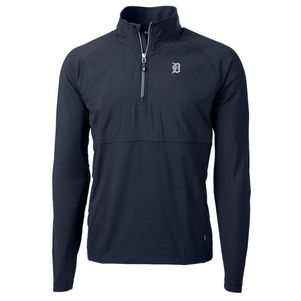 Navy Detroit Tigers Cutter & Buck Adapt Eco Hybrid Raglan DryTec Quarter-Zip Jacket