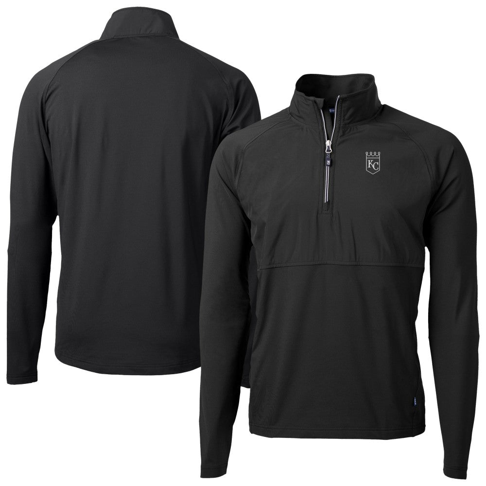 Black Kansas City Royals Cutter & Buck Adapt Eco Hybrid Raglan DryTec Quarter-Zip Jacket