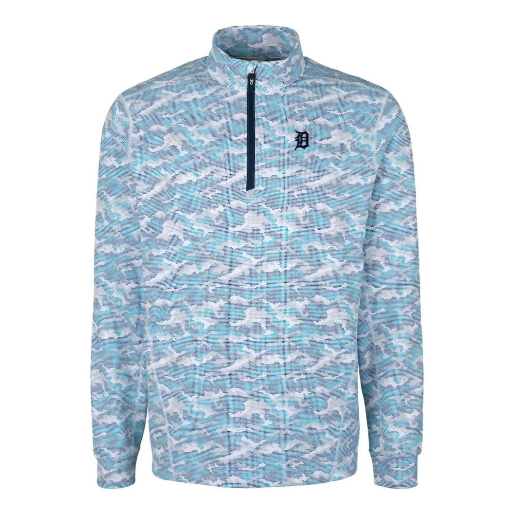 Light Blue Detroit Tigers Cutter & Buck Traverse Eco Camo Tri-Blend DryTec Quarter-Zip Jacket