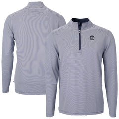 Navy Chicago Cubs Cutter & Buck Virtue Eco Pique Micro Stripe Quarter-Zip Jacket