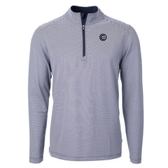 Navy Chicago Cubs Cutter & Buck Virtue Eco Pique Micro Stripe Quarter-Zip Jacket