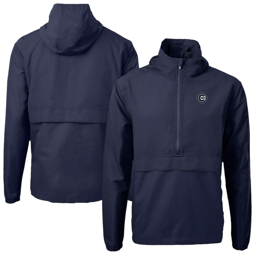 Navy Chicago Cubs Cutter & Buck Charter Eco Recycled Anorak Half-Zip Hoodie Jacket