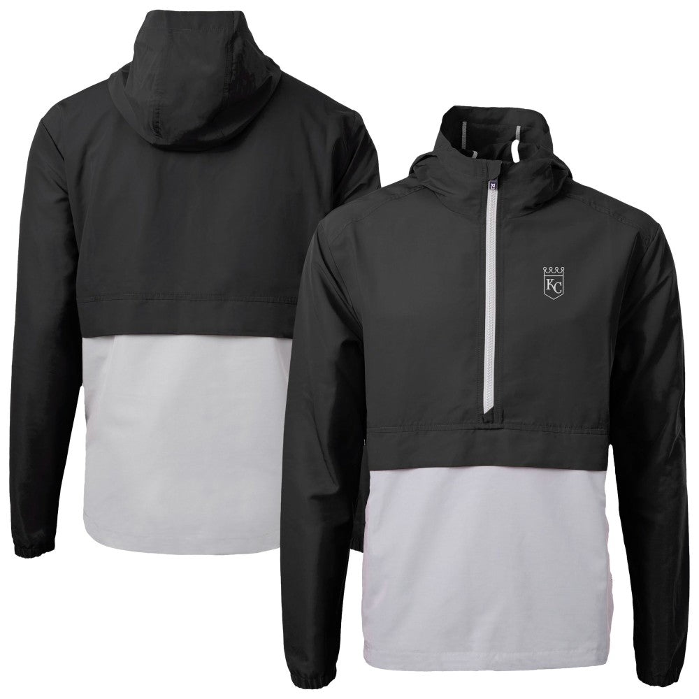 Black/Gray Kansas City Royals Cutter & Buck Charter Eco Recycled Anorak Half-Zip Hoodie Jacket