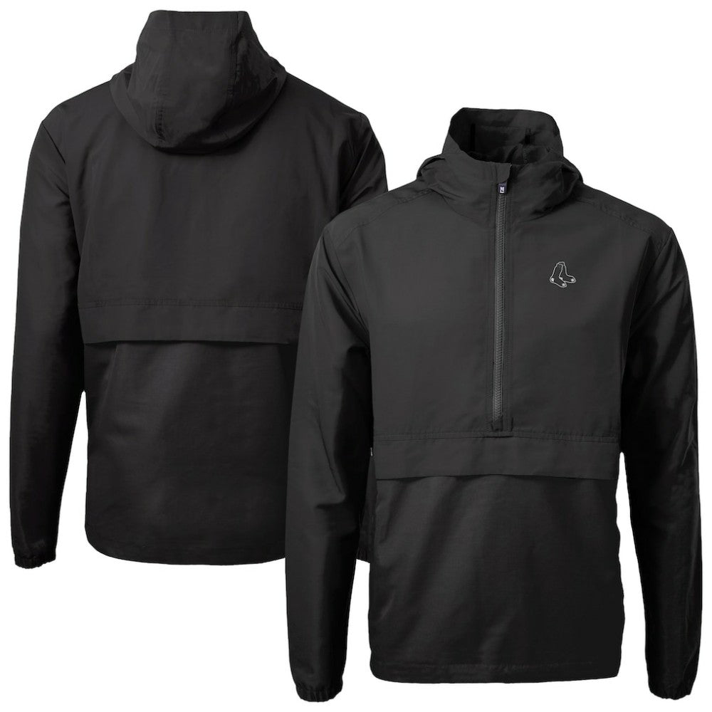 Black Boston Red Sox Cutter & Buck Charter Eco Recycled Anorak Half-Zip Hoodie Jacket